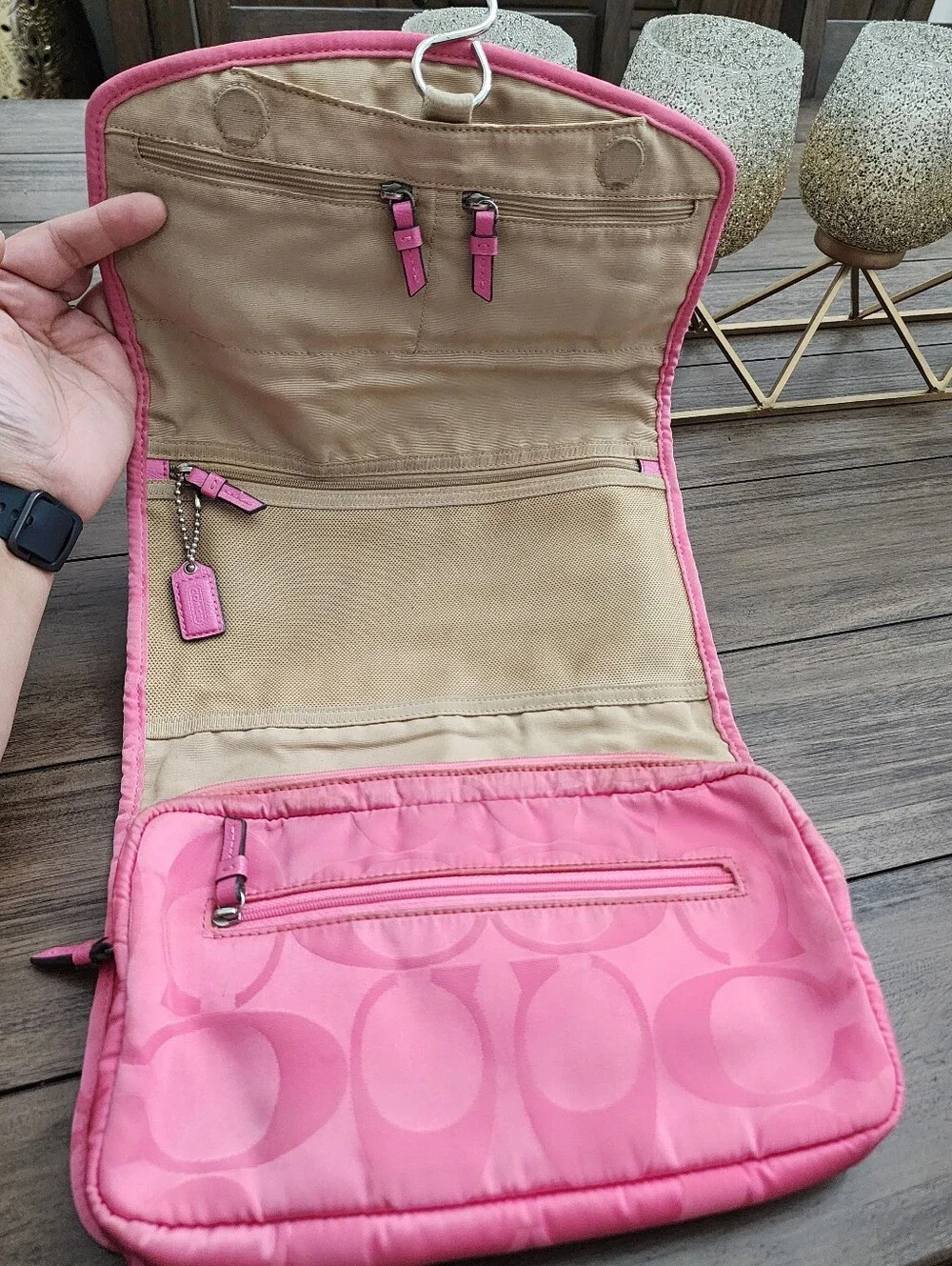 Coach Pink Signature Nylon Travel Case